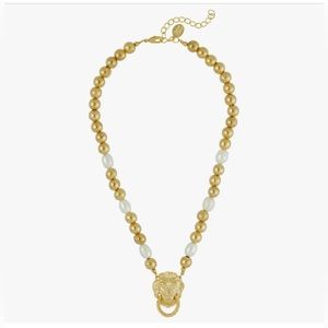 Susan Shaw NWT  Gold Bead + Pearl Lion Knocker Necklace